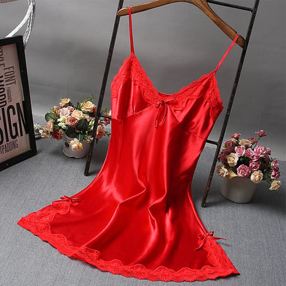Sexy Women'S Satin Soft Nightdress Lace Lingerie Sleepwear Ladies Wrap Night Dress Robe Summer Pajamas Nightgowns Sleep Shirts