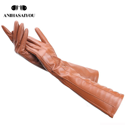 Multicolor Women'S Gloves,50Cm Long Leather Gloves,Sheepskin Women'S Leather Gloves,Keep Warm Women'S Winter Gloves-2226C