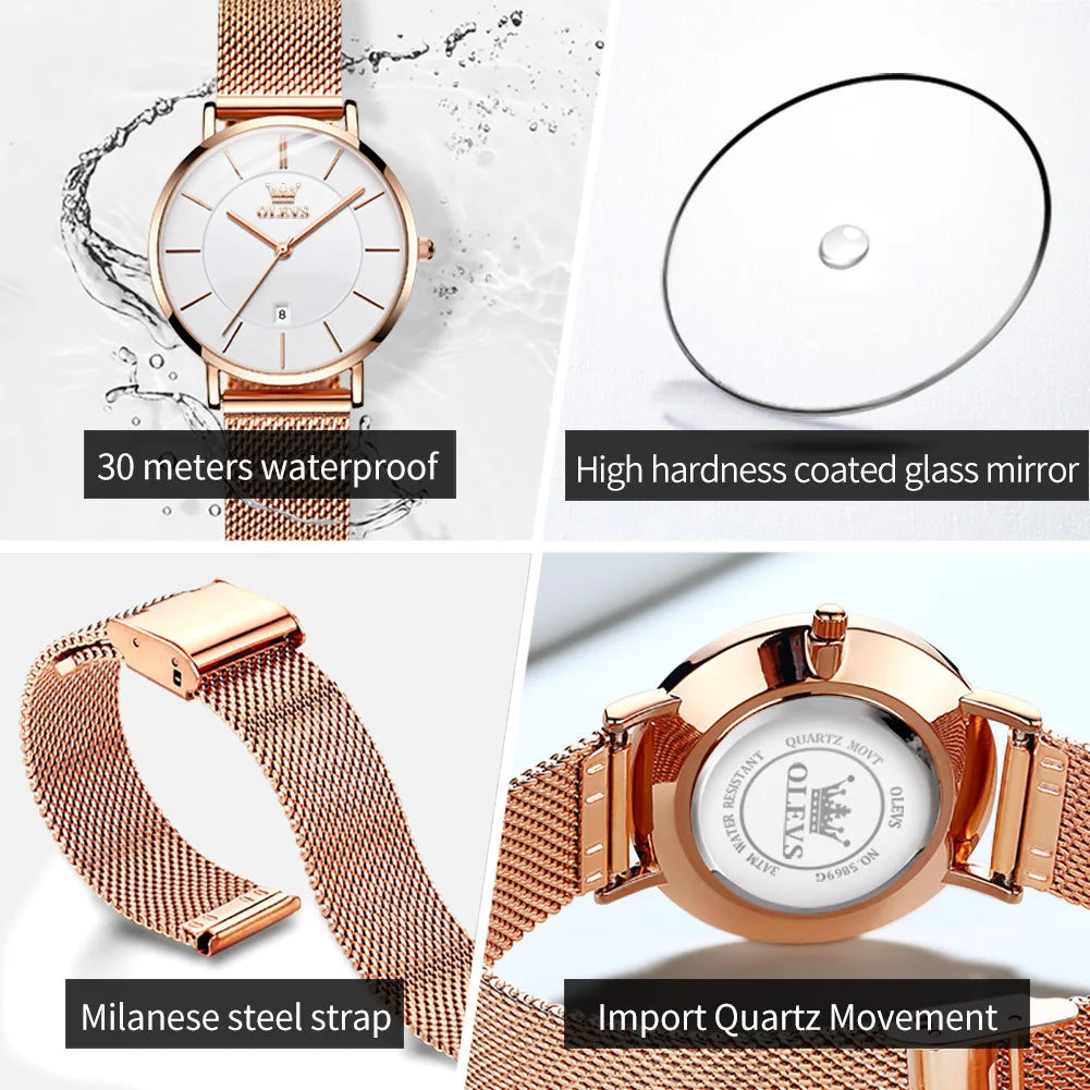 5869 Ultra Thin Women'S Quartz Watch High Quality Rose Gold Stainless Steel Waterproof Watch Top Luxury Brand Women Watch