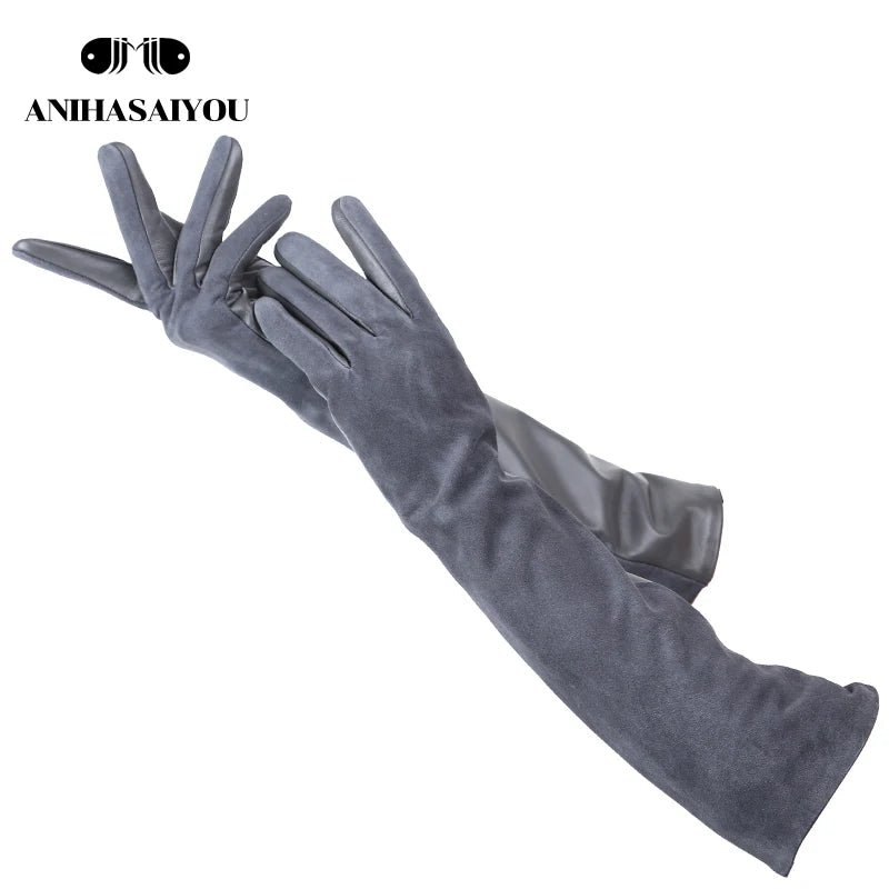 Sheepskin Color Women'S Gloves,Genuine Suede 50% Women'S Leather Gloves,Keep Warm Winter Women'S Long Gloves - 2014
