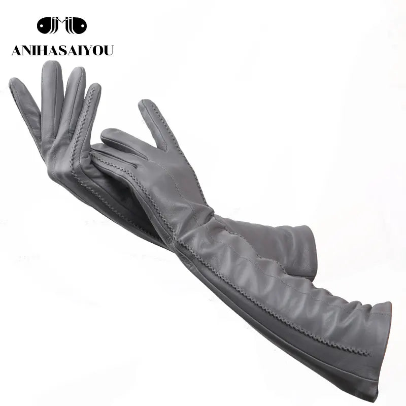 Multicolor Women'S Gloves,50Cm Long Leather Gloves,Sheepskin Women'S Leather Gloves,Keep Warm Women'S Winter Gloves-2226C