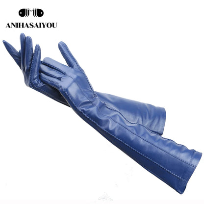 Multicolor Women'S Gloves,50Cm Long Leather Gloves,Sheepskin Women'S Leather Gloves,Keep Warm Women'S Winter Gloves-2226C