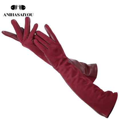 Sheepskin Color Women'S Gloves,Genuine Suede 50% Women'S Leather Gloves,Keep Warm Winter Women'S Long Gloves - 2014