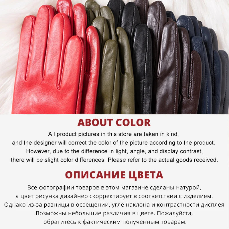 Multicolor Women'S Gloves,50Cm Long Leather Gloves,Sheepskin Women'S Leather Gloves,Keep Warm Women'S Winter Gloves-2226C