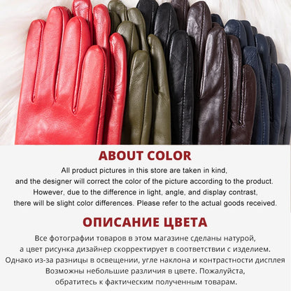 Multicolor Women'S Gloves,50Cm Long Leather Gloves,Sheepskin Women'S Leather Gloves,Keep Warm Women'S Winter Gloves-2226C