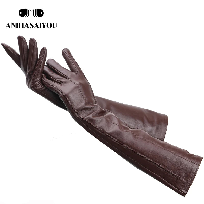 Multicolor Women'S Gloves,50Cm Long Leather Gloves,Sheepskin Women'S Leather Gloves,Keep Warm Women'S Winter Gloves-2226C