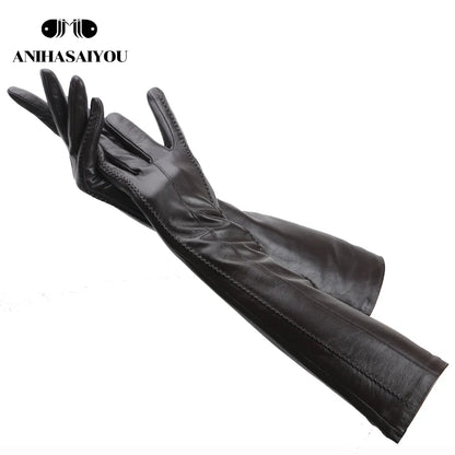 Multicolor Women'S Gloves,50Cm Long Leather Gloves,Sheepskin Women'S Leather Gloves,Keep Warm Women'S Winter Gloves-2226C