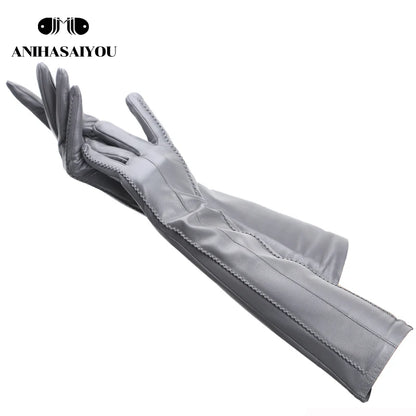 Multicolor Women'S Gloves,50Cm Long Leather Gloves,Sheepskin Women'S Leather Gloves,Keep Warm Women'S Winter Gloves-2226C