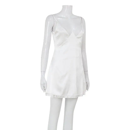 Fashion Sexy Lace Camisole Sleep Wear Mini Dresses Backless Sleeveless V-Neck Solid A-Line Loose Nightdress Vestidos
