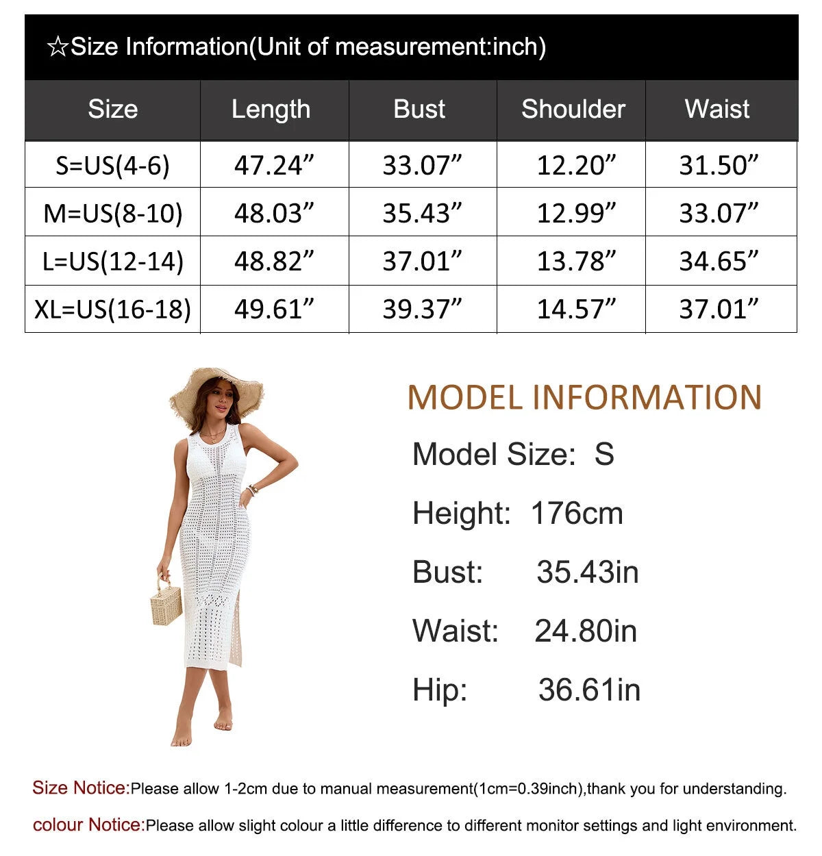 Women's Crochet Hollow Out Sleeveless Beach Dress Cover-Up for Swimwear