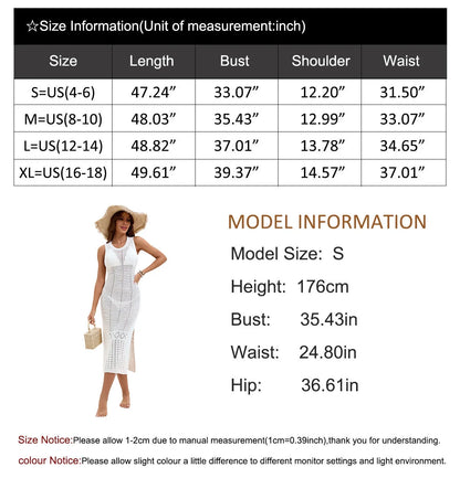 Women's Crochet Hollow Out Sleeveless Beach Dress Cover-Up for Swimwear