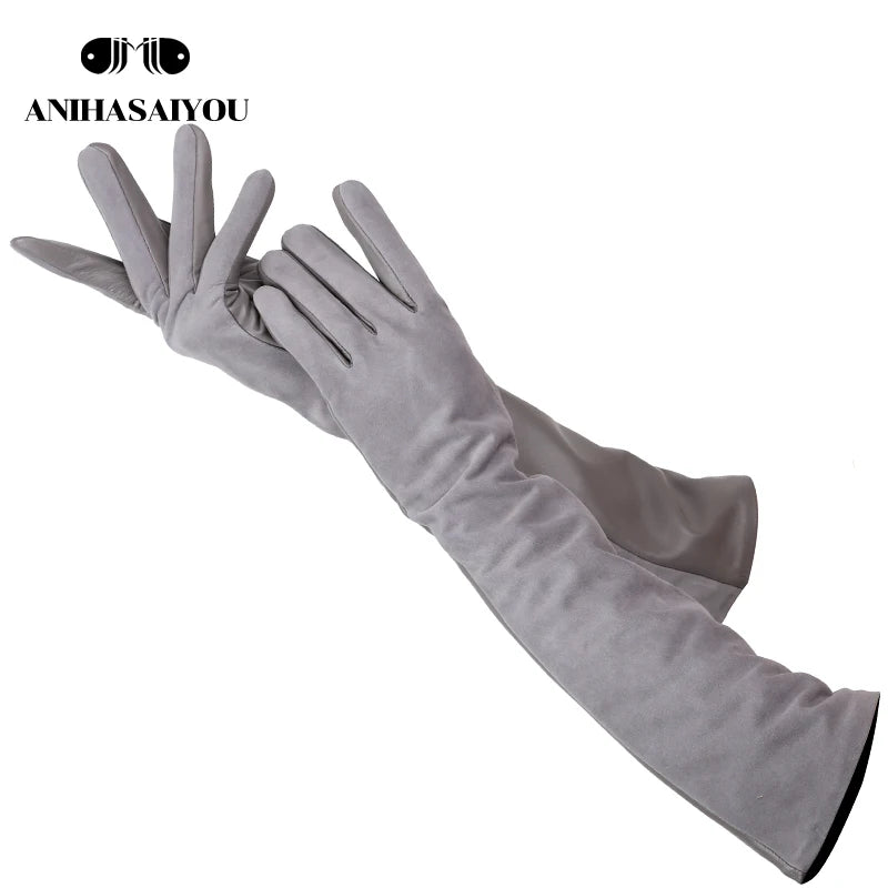 Sheepskin Color Women'S Gloves,Genuine Suede 50% Women'S Leather Gloves,Keep Warm Winter Women'S Long Gloves - 2014