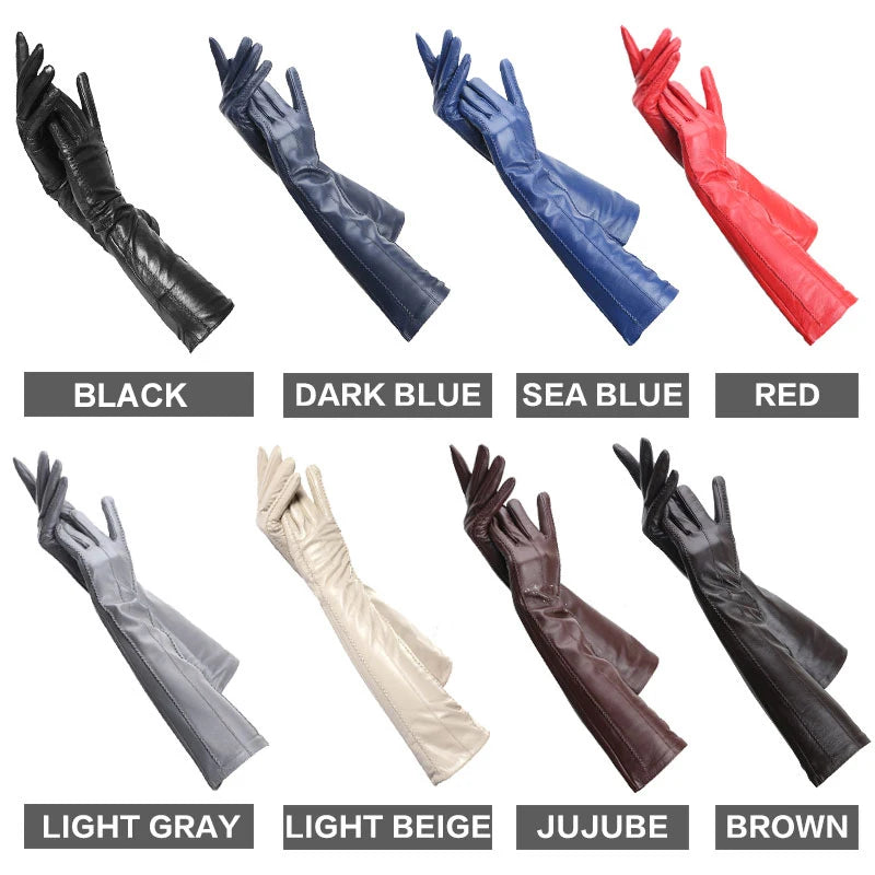 Multicolor Women'S Gloves,50Cm Long Leather Gloves,Sheepskin Women'S Leather Gloves,Keep Warm Women'S Winter Gloves-2226C