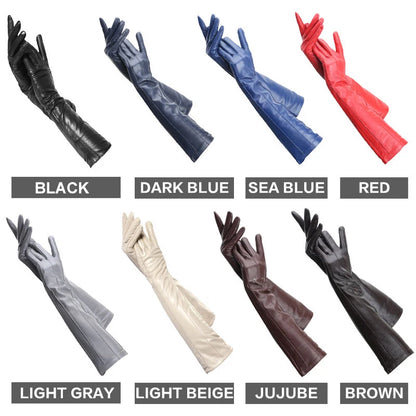 Multicolor Women'S Gloves,50Cm Long Leather Gloves,Sheepskin Women'S Leather Gloves,Keep Warm Women'S Winter Gloves-2226C