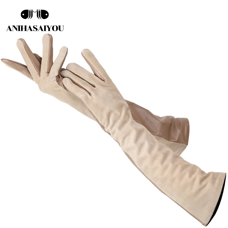 Sheepskin Color Women'S Gloves,Genuine Suede 50% Women'S Leather Gloves,Keep Warm Winter Women'S Long Gloves - 2014