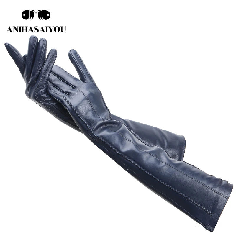 Multicolor Women'S Gloves,50Cm Long Leather Gloves,Sheepskin Women'S Leather Gloves,Keep Warm Women'S Winter Gloves-2226C